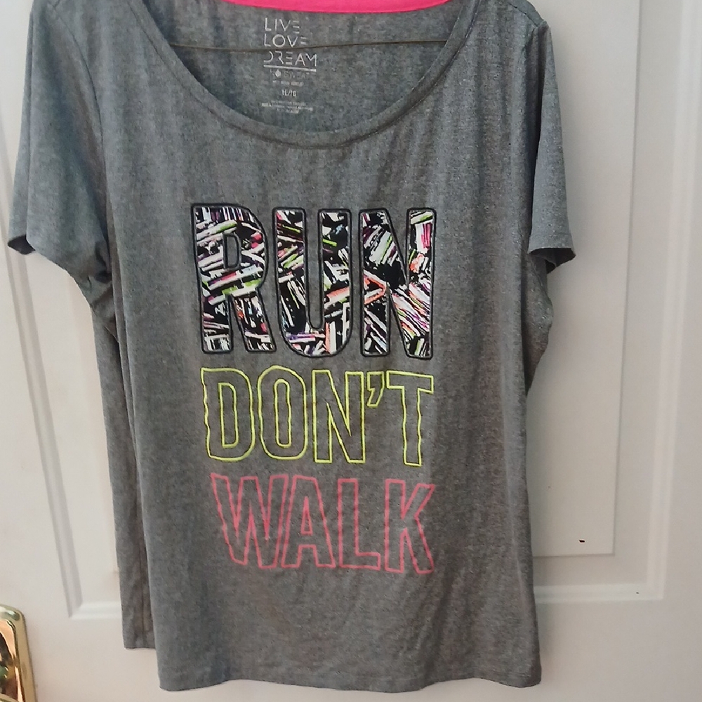 Gray Graphic Tee with Colorful Text